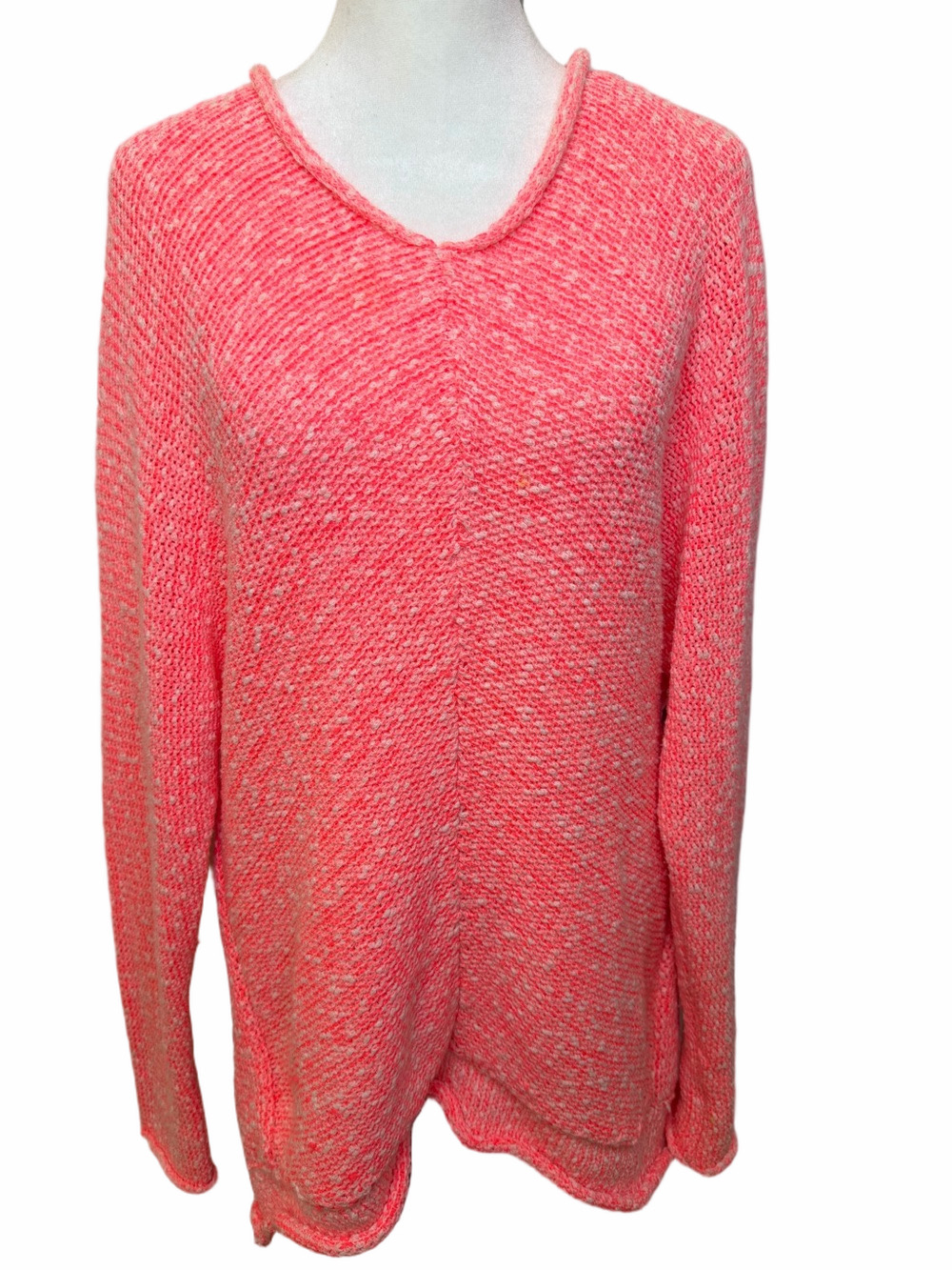 Free People Bright Lights Slouchy V-Neck Sweater in Neon Flamingo